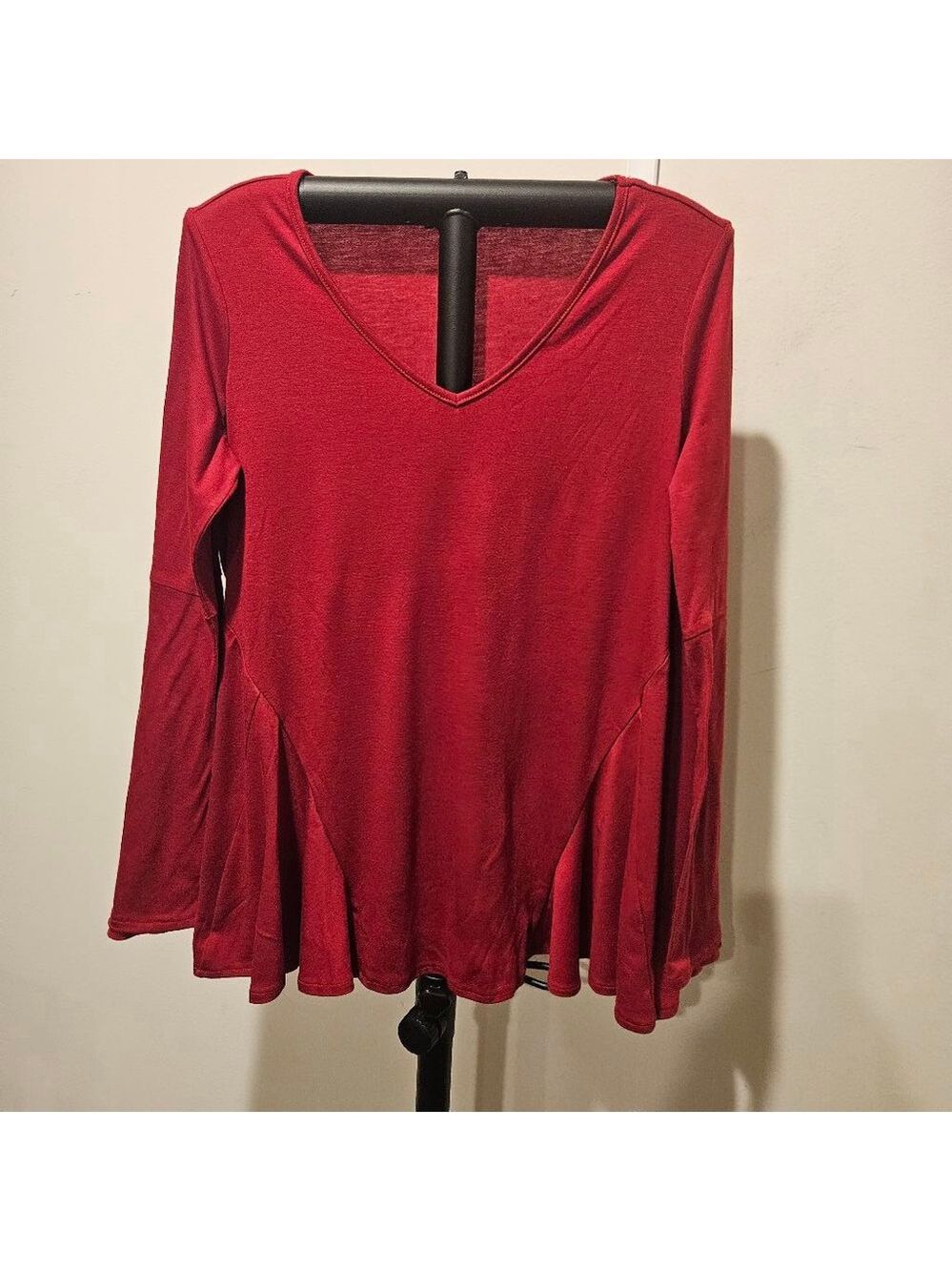 Women's DG2 by Diane Gilman Red Bell Sleeve Flared Hemline Tunic Top , Size S,